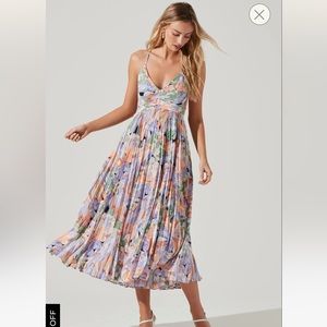 BLYTHE FLORAL PLISSE MIDI DRESS